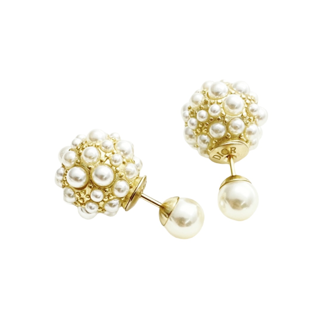 CDE178 Dior pearl flower ball earrings - ccjewelryacc