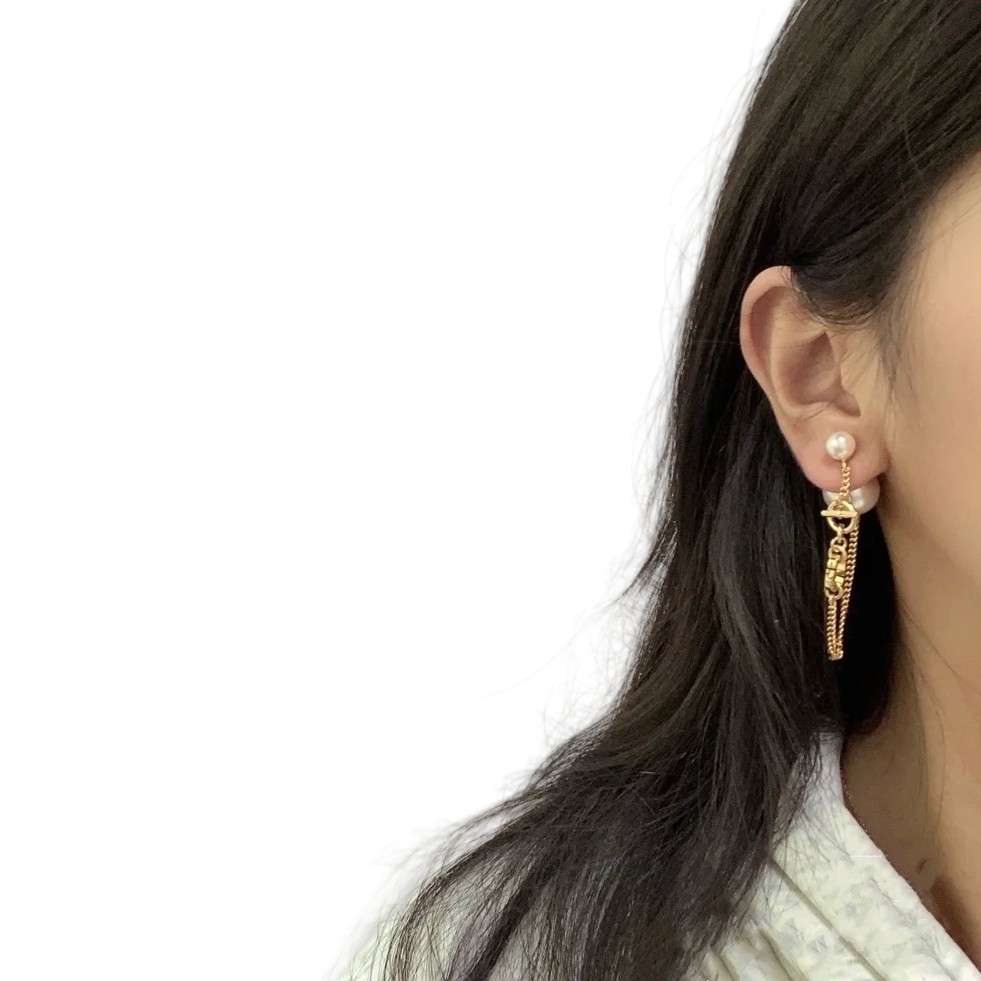 CDE212 Dior Petit CD chain tassels earrings - ccjewelryacc