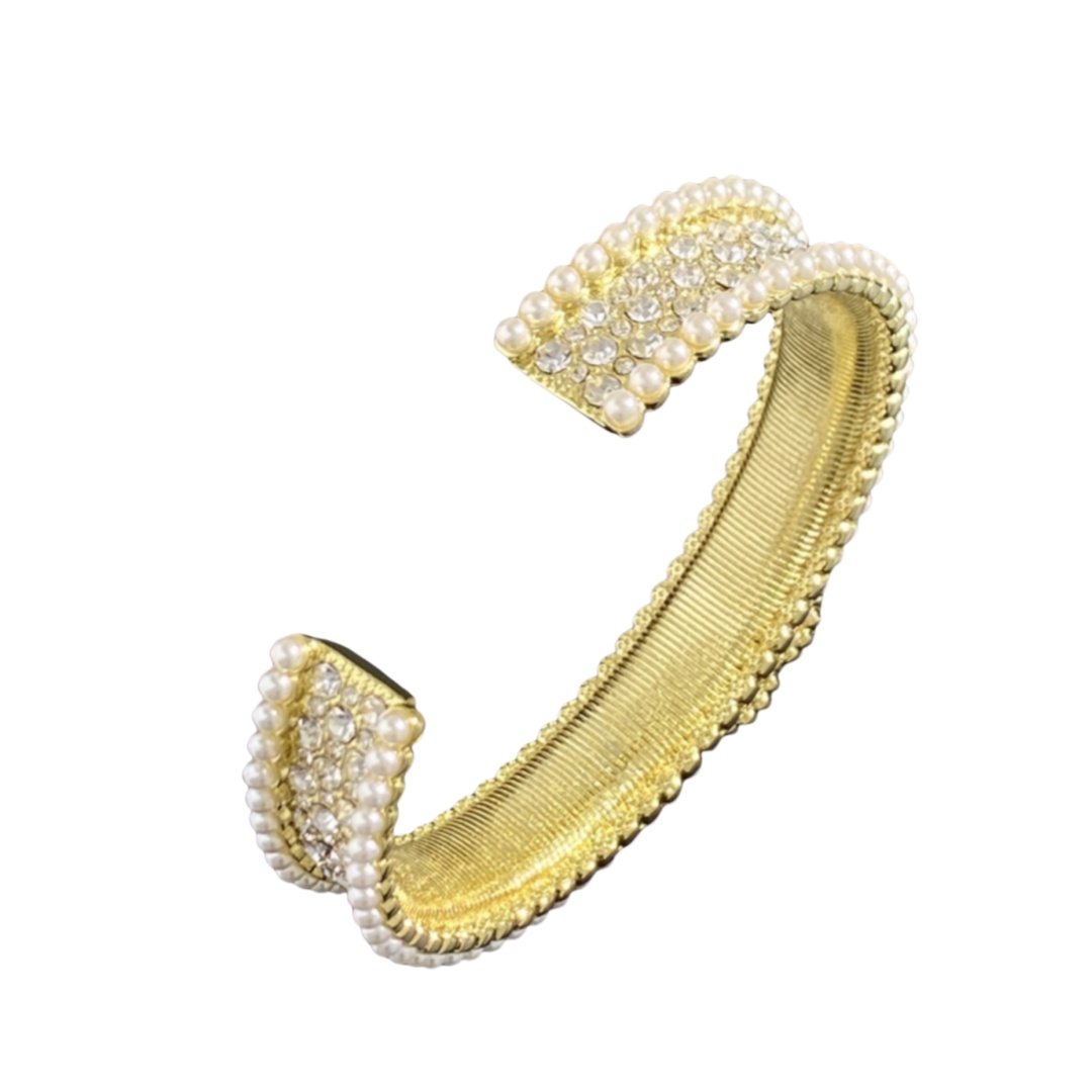 CCS098 Chanel pearl and crystal bangle bracelet - ccjewelryacc