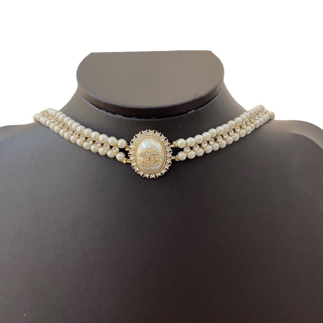 CCN034 Chanel Double Pearl choker Necklace - ccjewelryacc