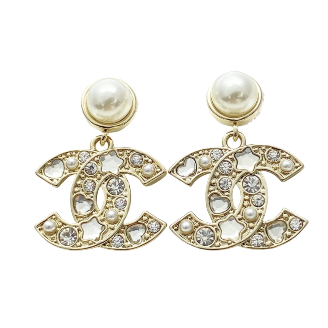 CCE273 Chanel star crystal cc drop earrings - ccjewelryacc