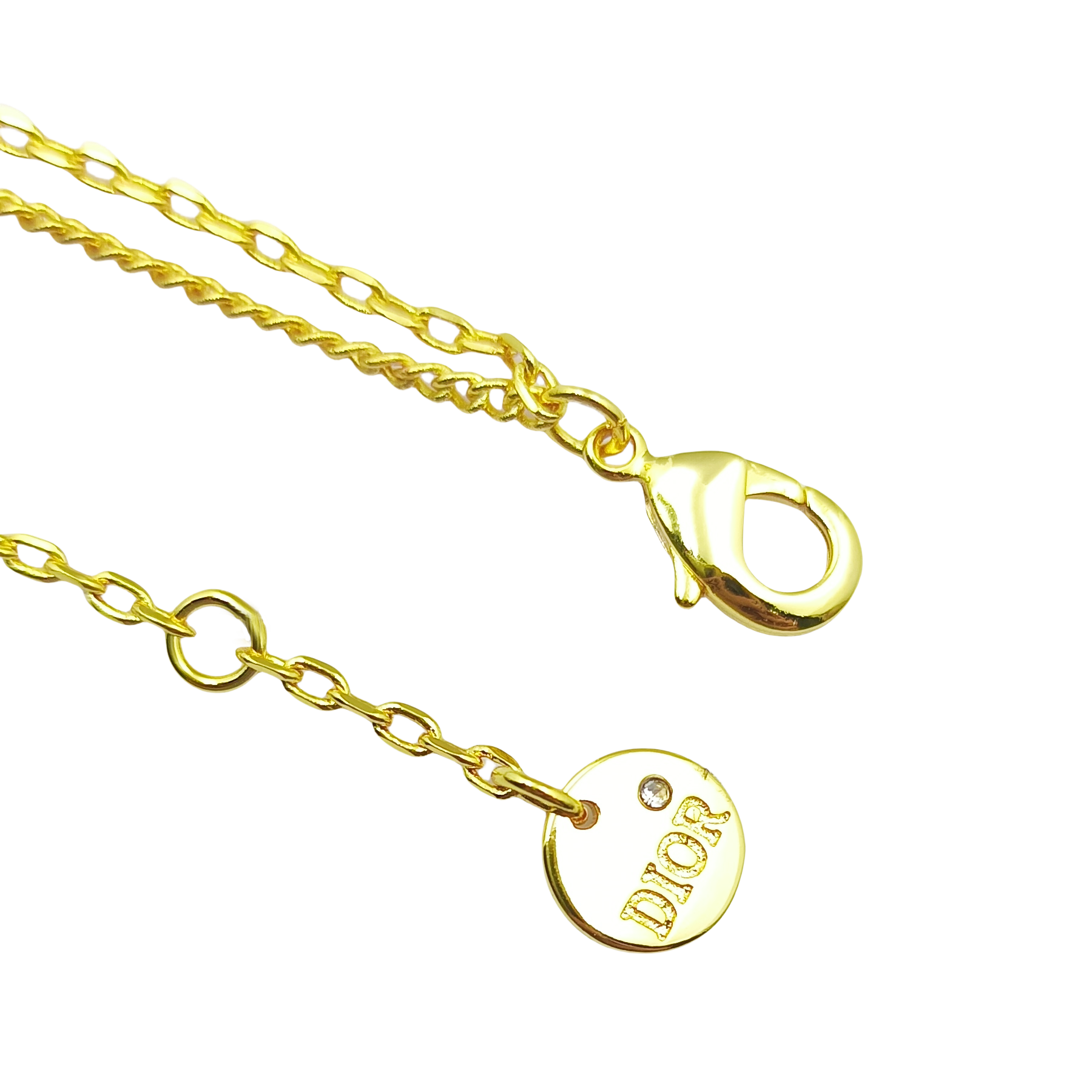 CDS029 Dior Petit CD Double Chain Crystals Gold Tone Bracelet - ccjewelryacc