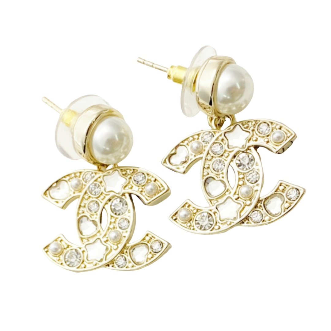 CCE273 Chanel star crystal cc drop earrings - ccjewelryacc