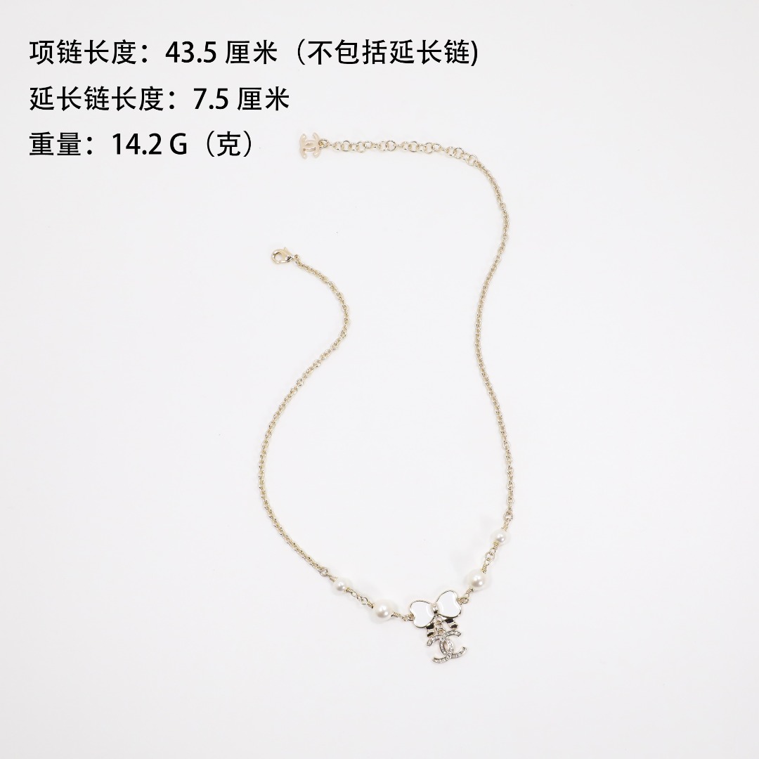 CCN481 Chanel enamel bow cc necklace - ccjewelryacc