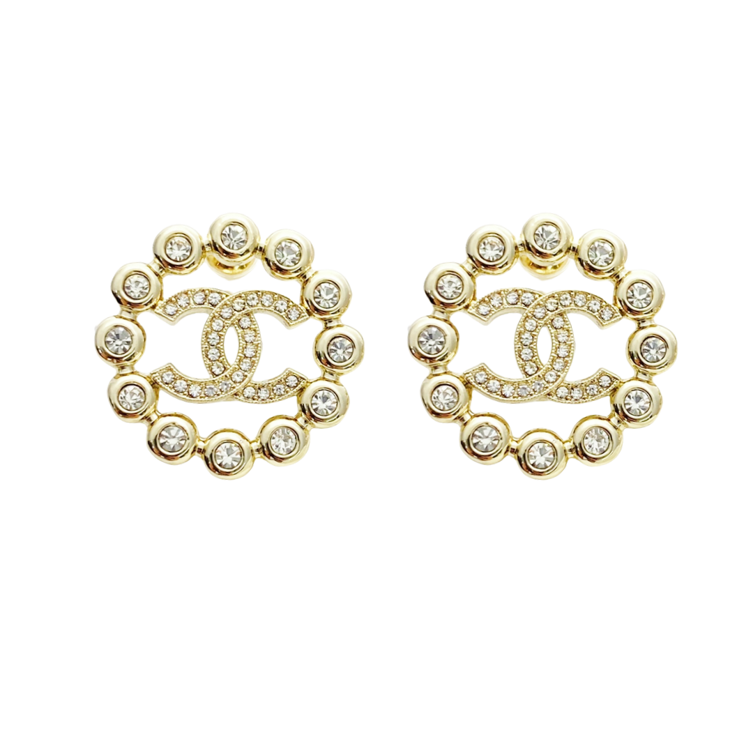 CCE274 Chanel 25P hollow crystal round cc stud earrings - ccfashionjewelry