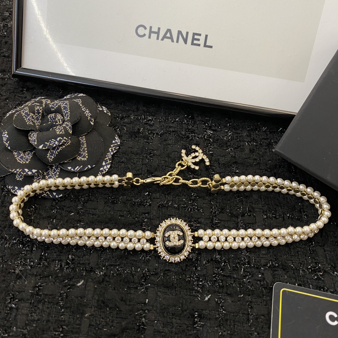 CCN034 Chanel Double Pearl choker Necklace - ccjewelryacc