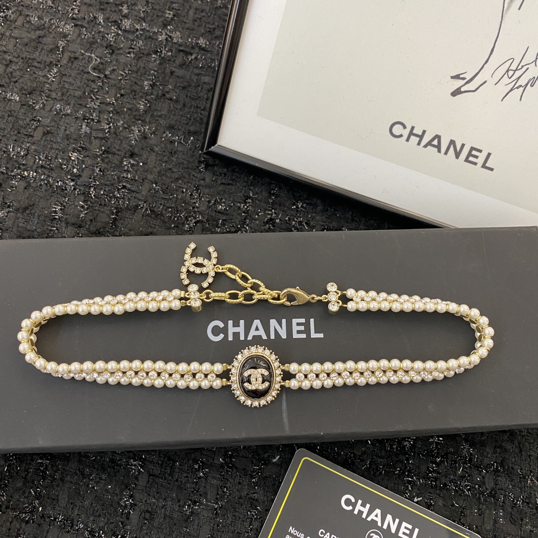 CCN034 Chanel Double Pearl choker Necklace - ccjewelryacc