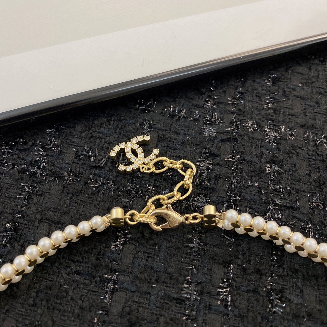 CCN034 Chanel Double Pearl choker Necklace - ccjewelryacc