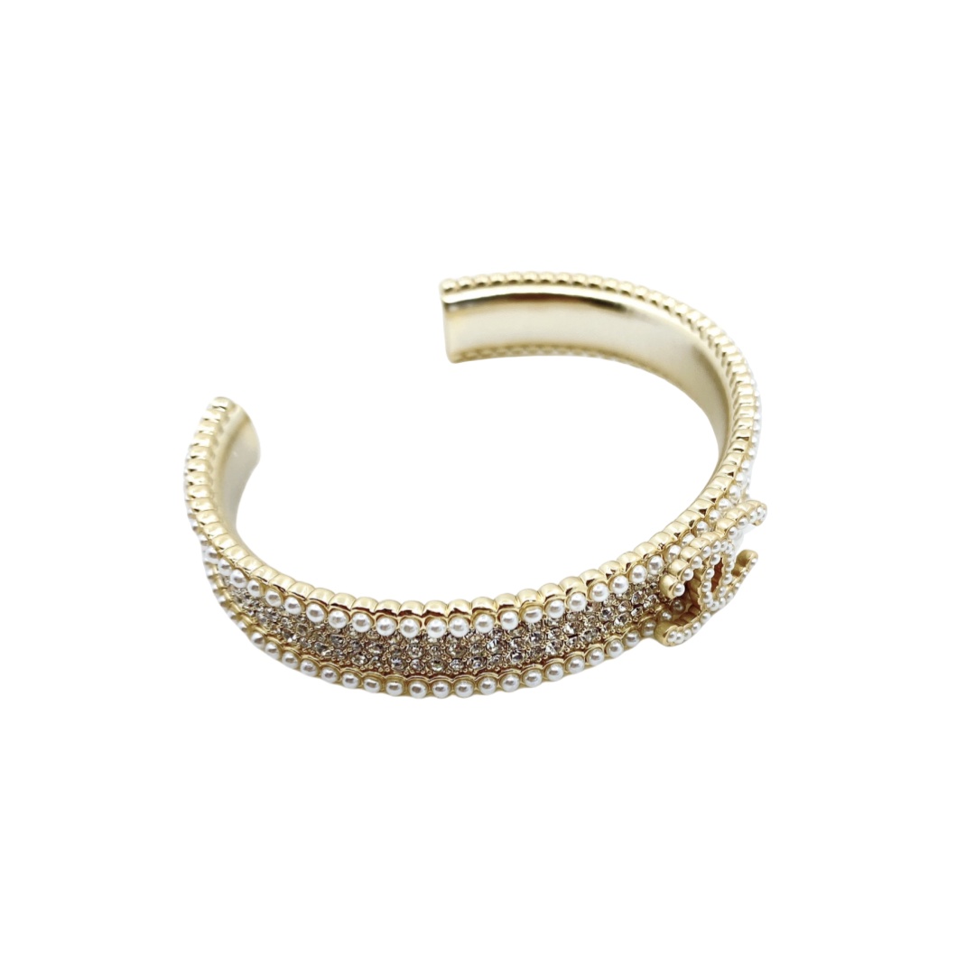 CCS098 Chanel pearl and crystal bangle bracelet - ccjewelryacc