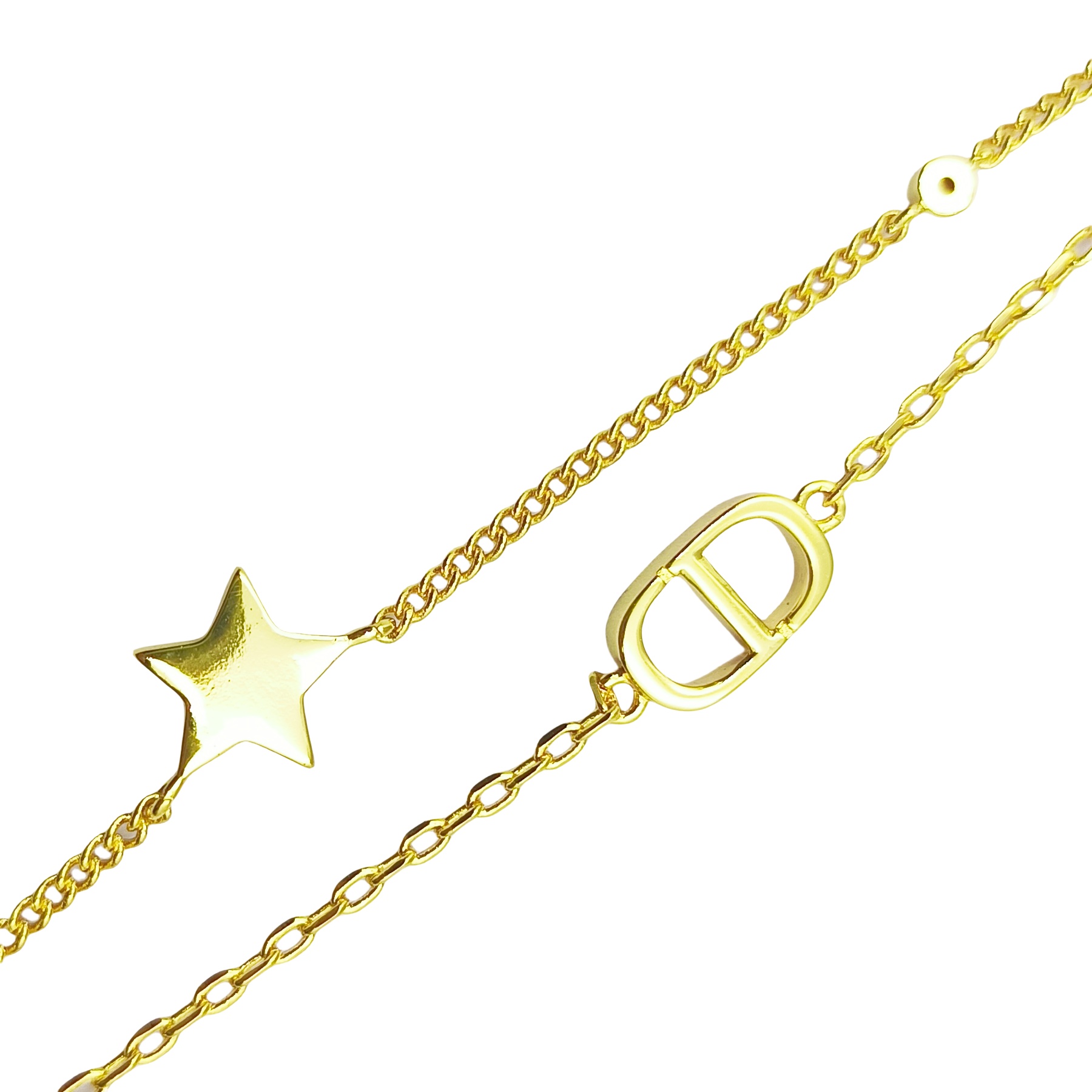 CDS029 Dior Petit CD Double Chain Crystals Gold Tone Bracelet - ccjewelryacc