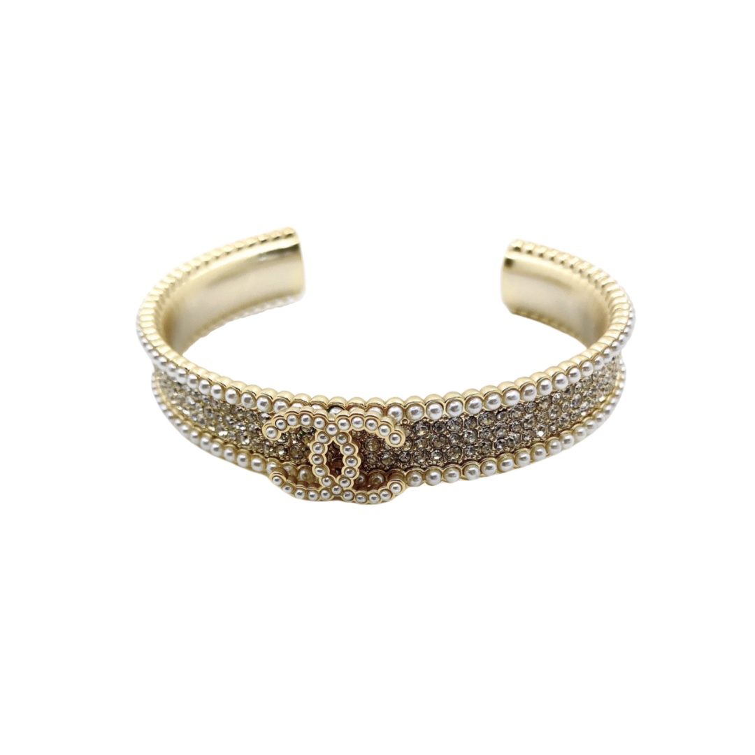 CCS098 Chanel pearl and crystal bangle bracelet - ccjewelryacc