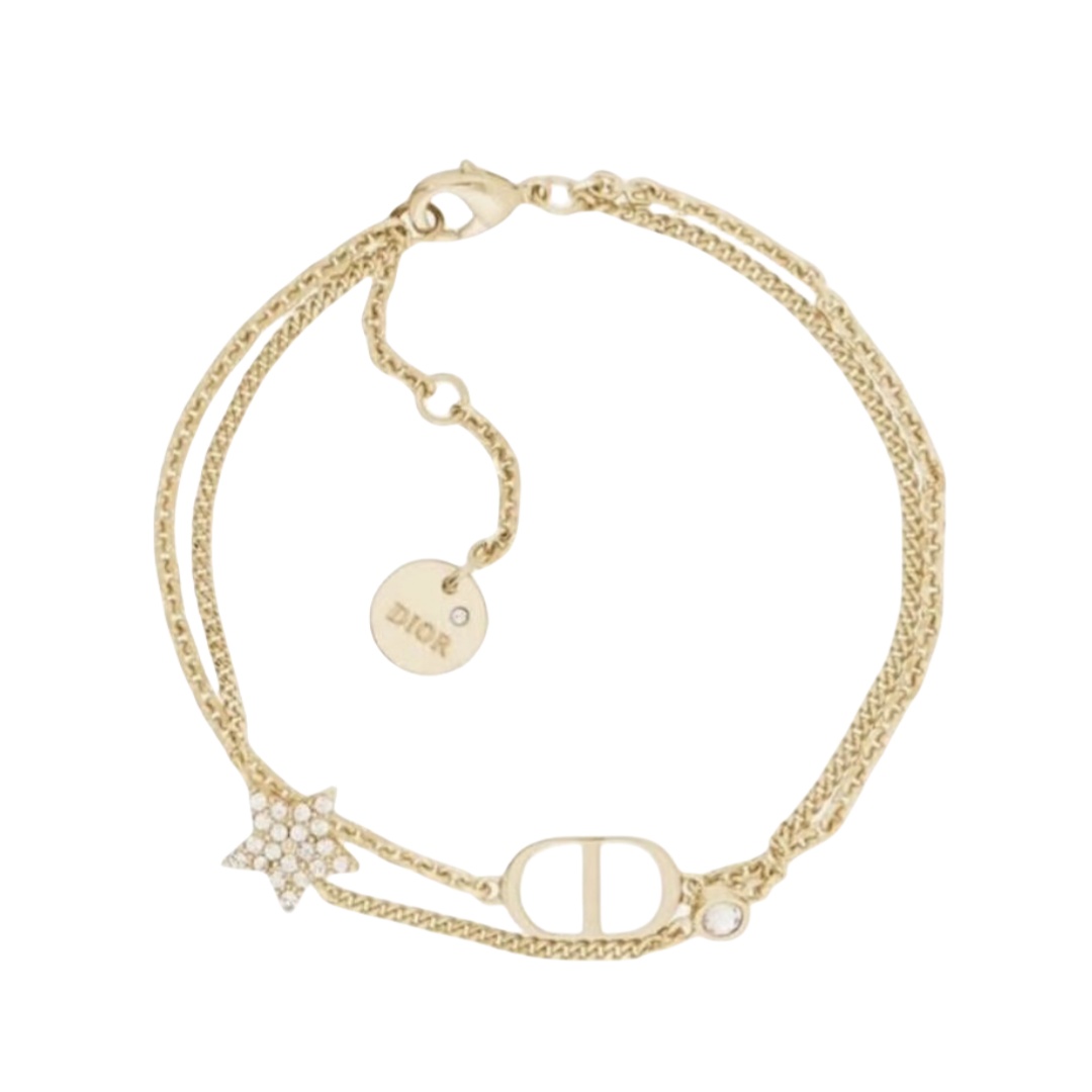 CDS029 Dior Petit CD Double Chain Crystals Gold Tone Bracelet - ccfashionjewelry