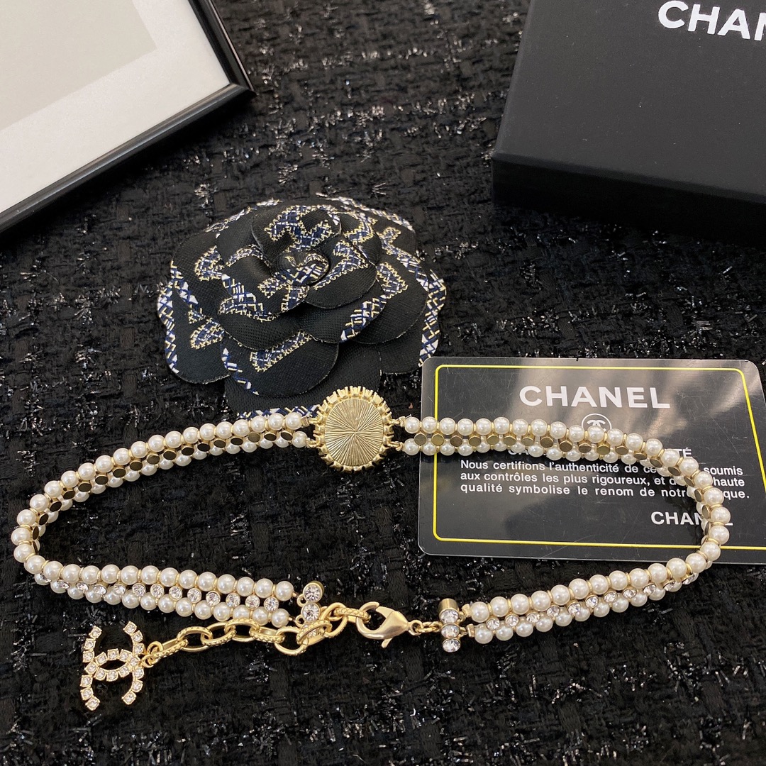 CCN034 Chanel Double Pearl choker Necklace - ccjewelryacc