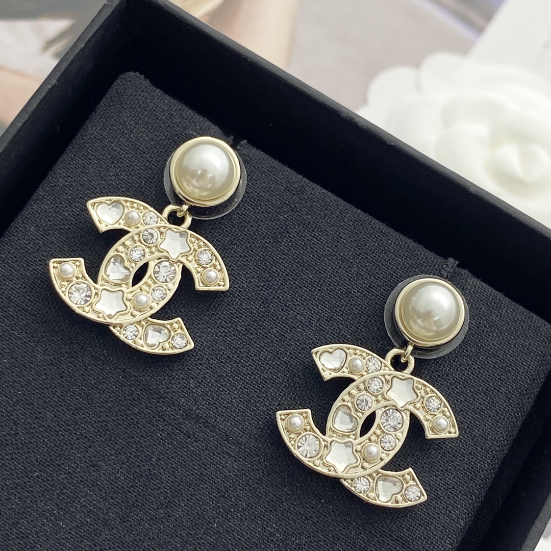 CCE273 Chanel star crystal cc drop earrings - ccjewelryacc