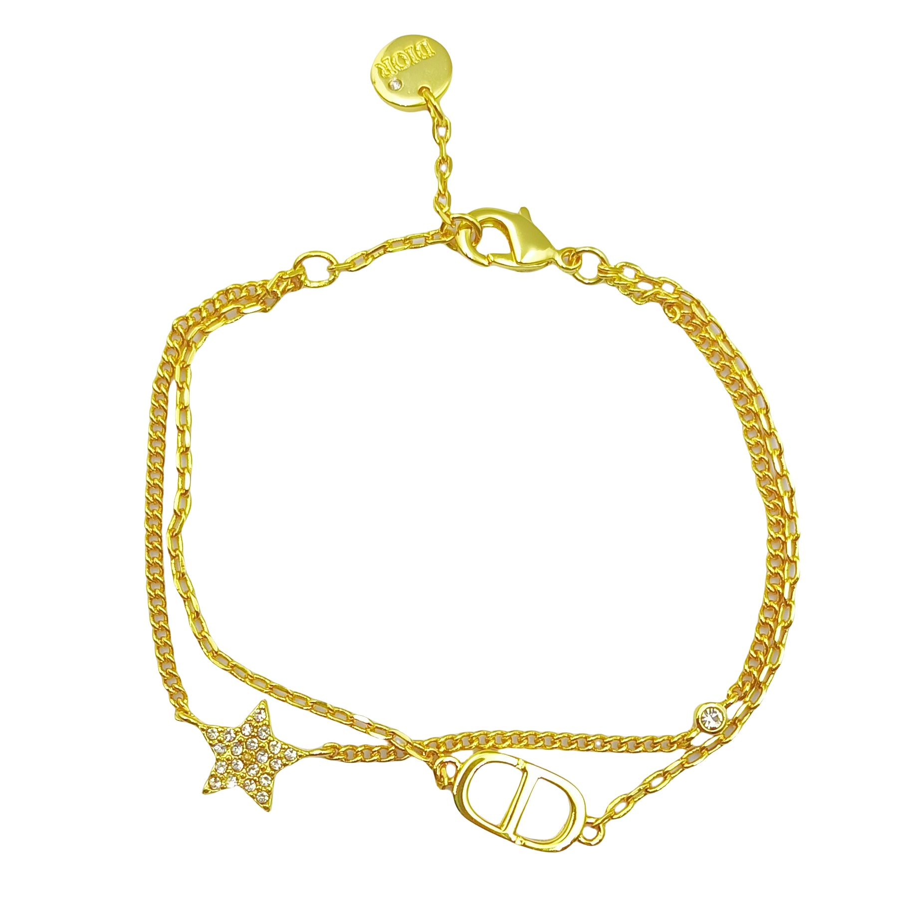 CDS029 Dior Petit CD Double Chain Crystals Gold Tone Bracelet - ccfashionjewelry