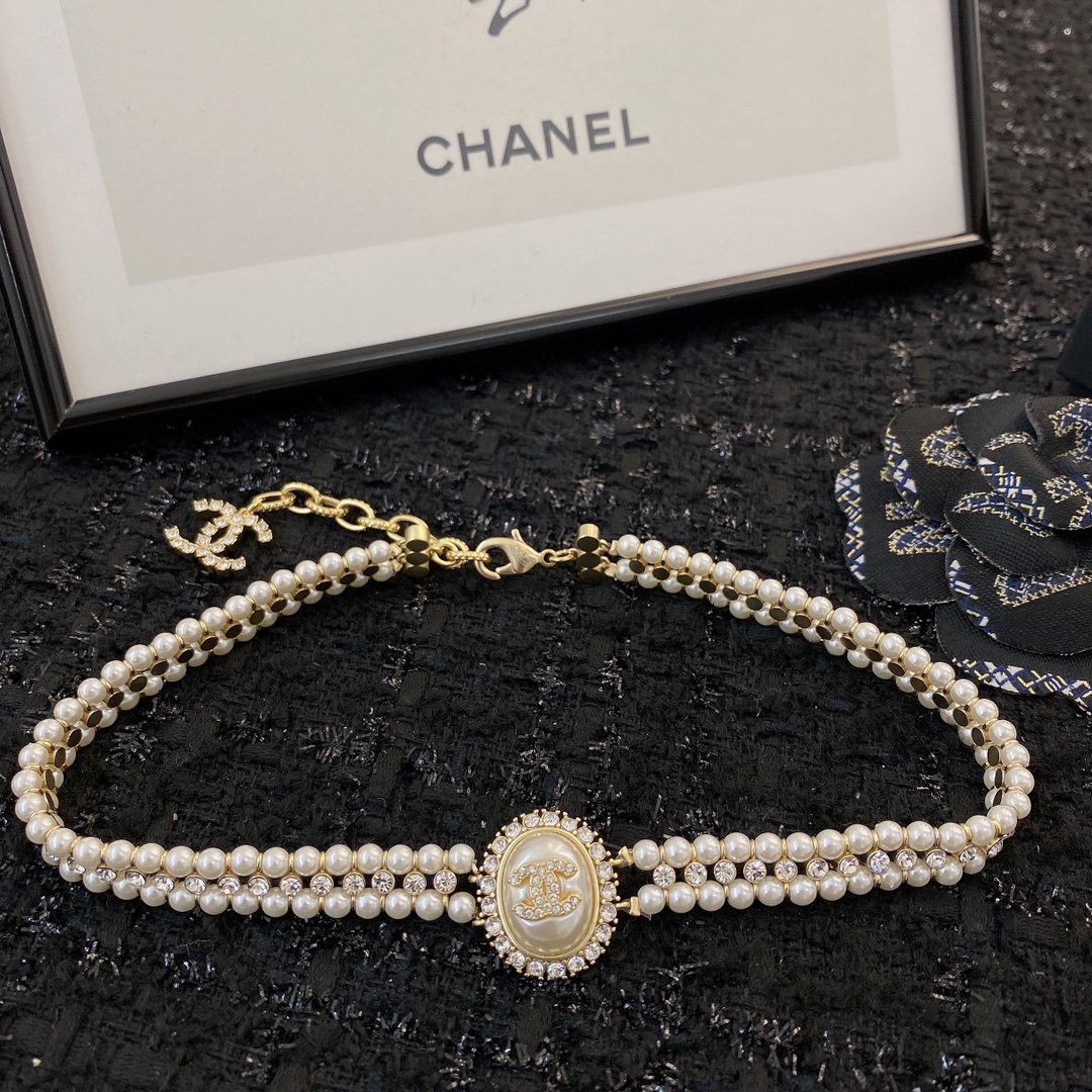 CCN034 Chanel Double Pearl choker Necklace - ccjewelryacc