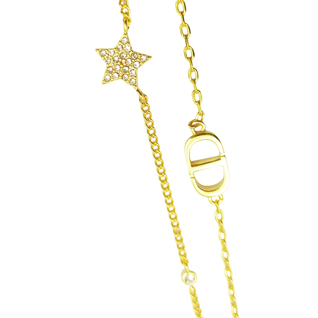 CDS029 Dior Petit CD Double Chain Crystals Gold Tone Bracelet - ccjewelryacc