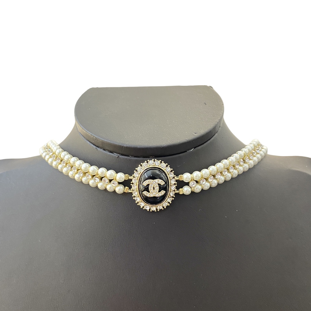 CCN034 Chanel Double Pearl choker Necklace - ccjewelryacc