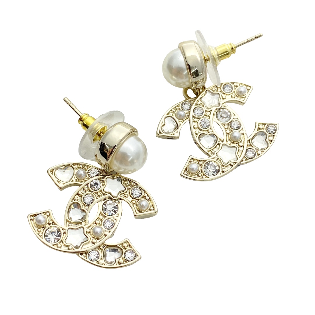 CCE273 Chanel star crystal cc drop earrings - ccjewelryacc