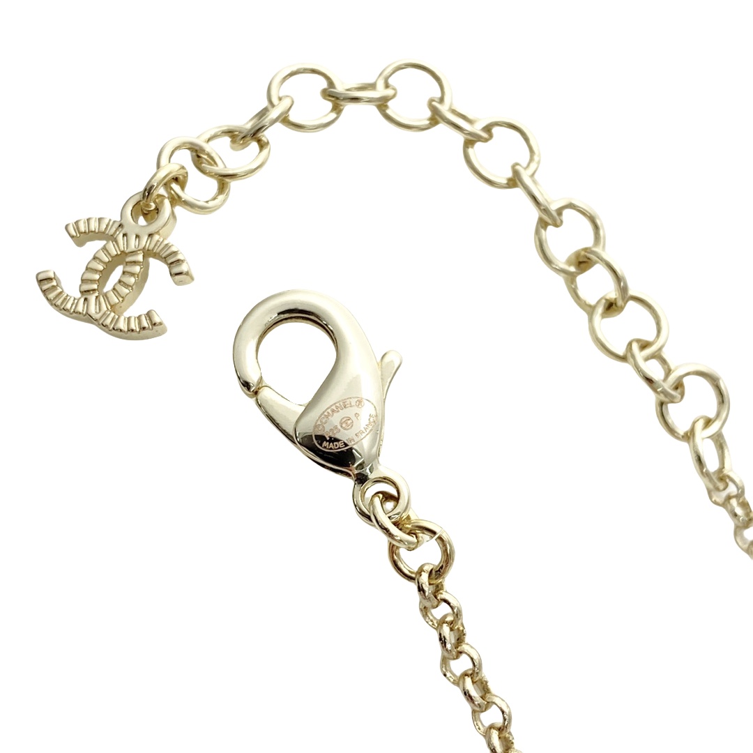 CCS006 Chanel 25P crystal clover flower cc pearl bracelet - ccjewelryacc