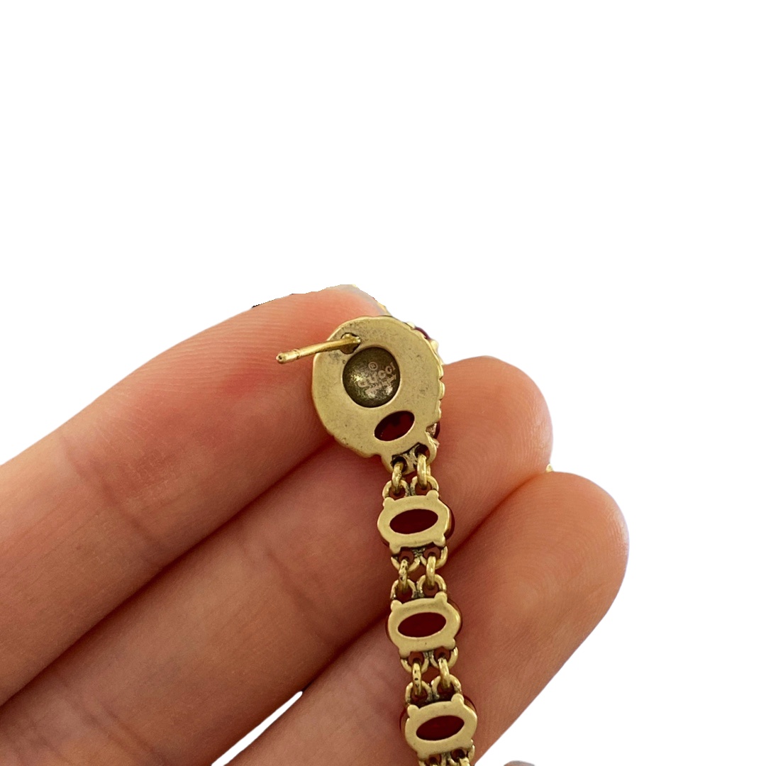 GGE135 Gucci lion head with Red crystal tassels earrings - ccjewelryacc