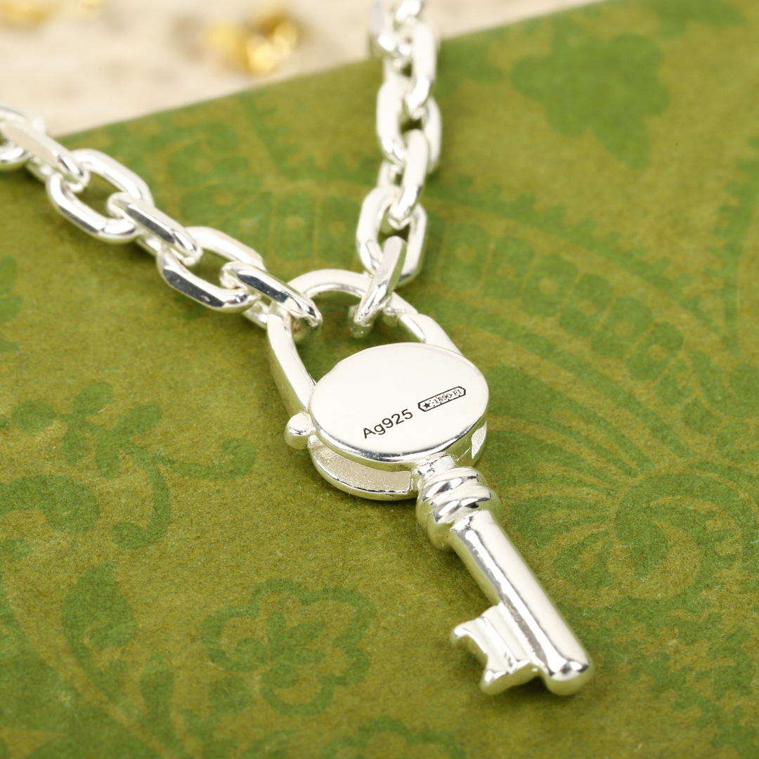 GGNS001 S925 Sterling silver Gucci Trademark chain necklace with key 18k - ccjewelryacc