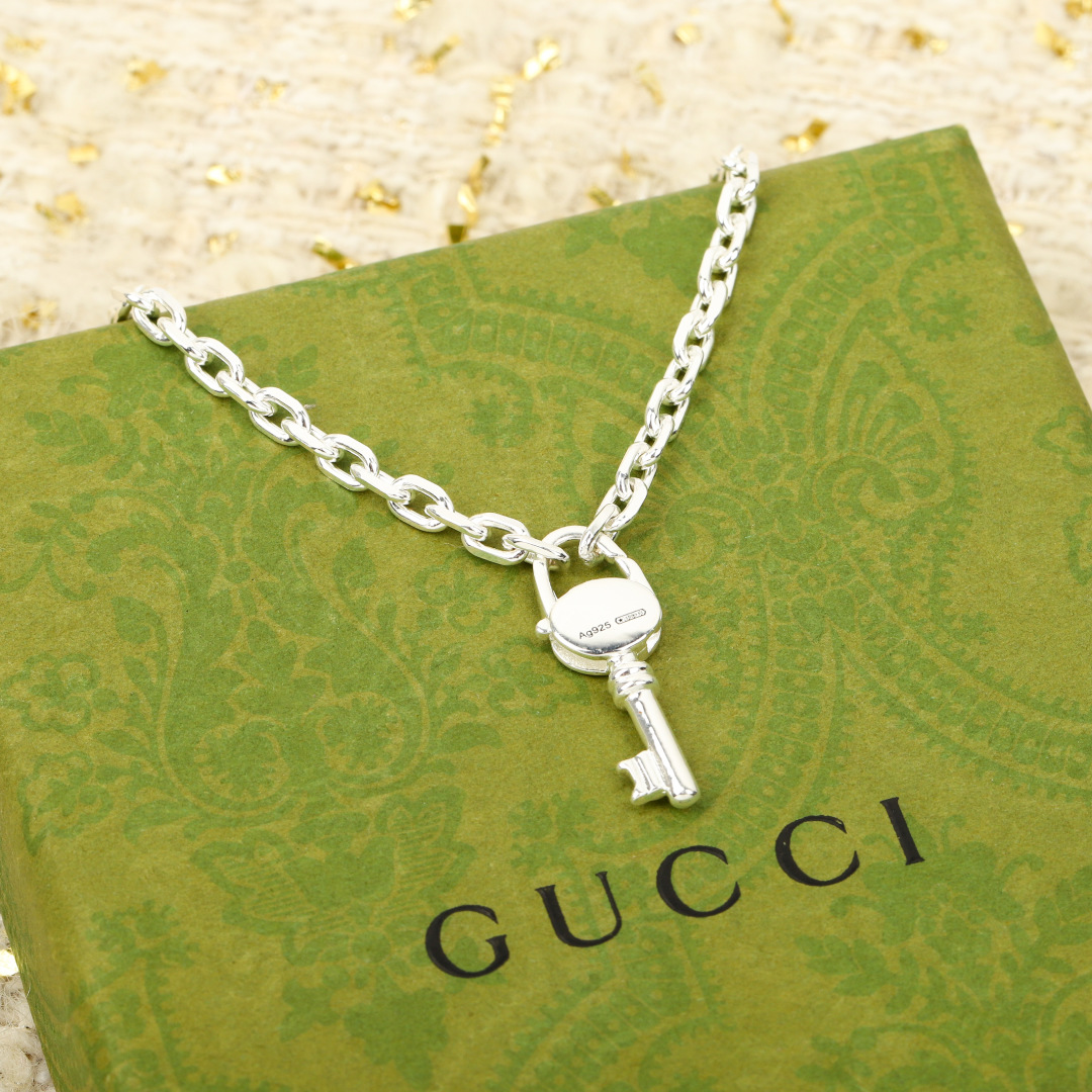 GGNS001 S925 Sterling silver Gucci Trademark chain necklace with key 18k - ccjewelryacc