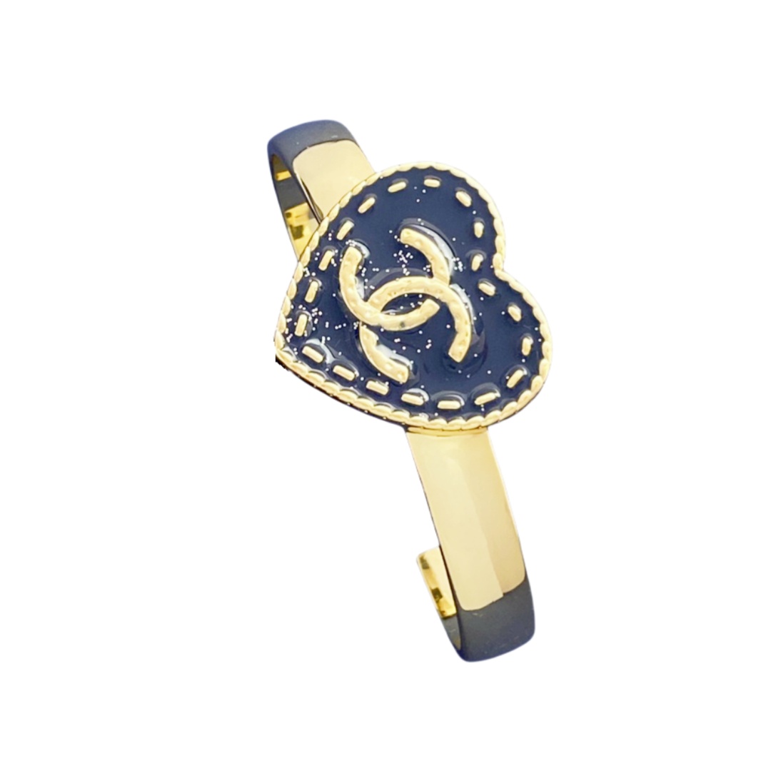 CCS087 Chanel Denim finish heart bangle bracelet - ccjewelryacc