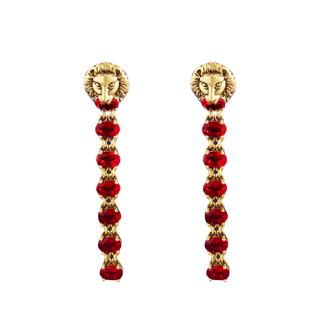 GGE135 Gucci lion head with Red crystal tassels earrings - ccfashionjewelry