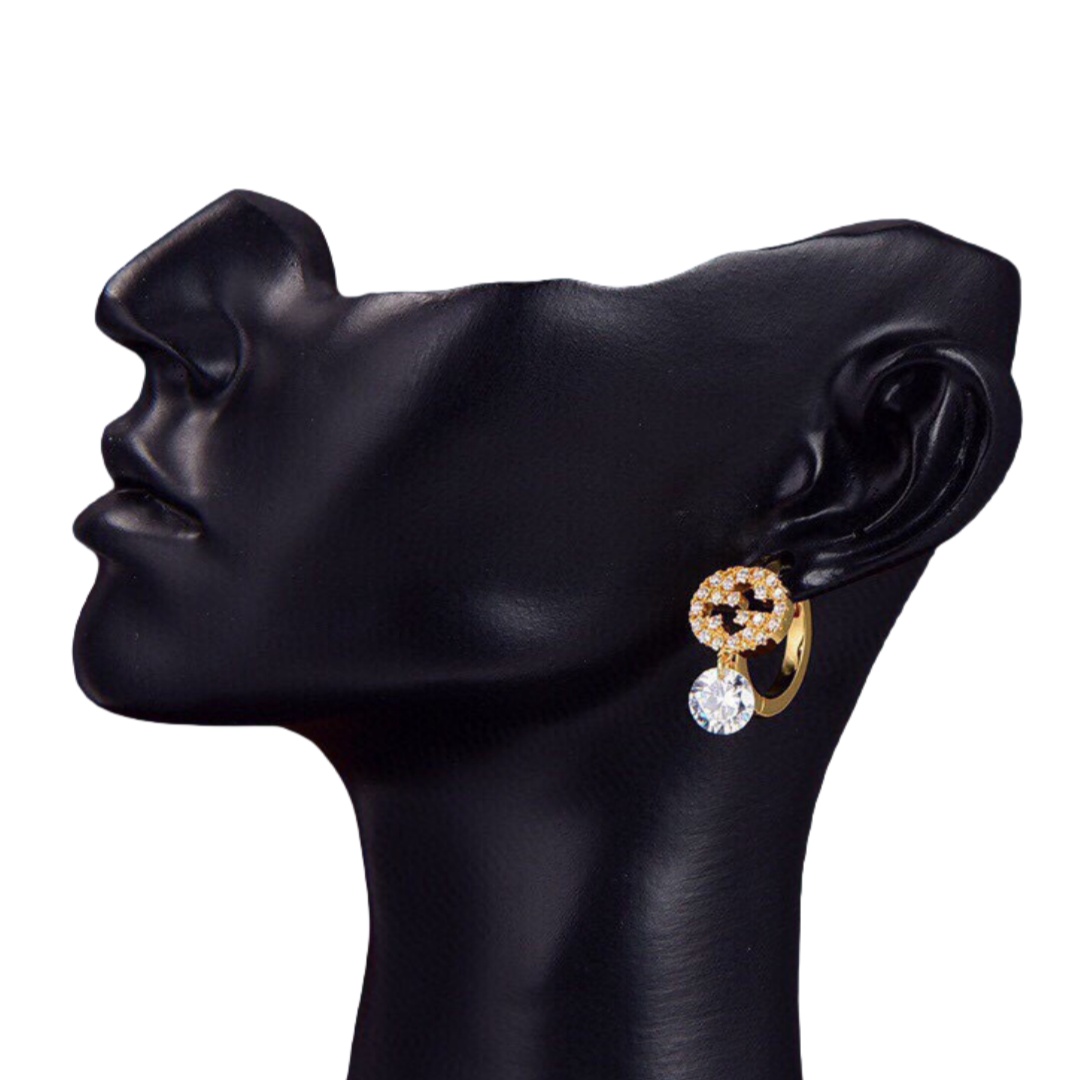 GGE138 Gucci Gold Interlocking G Diamond Earring - ccjewelryacc