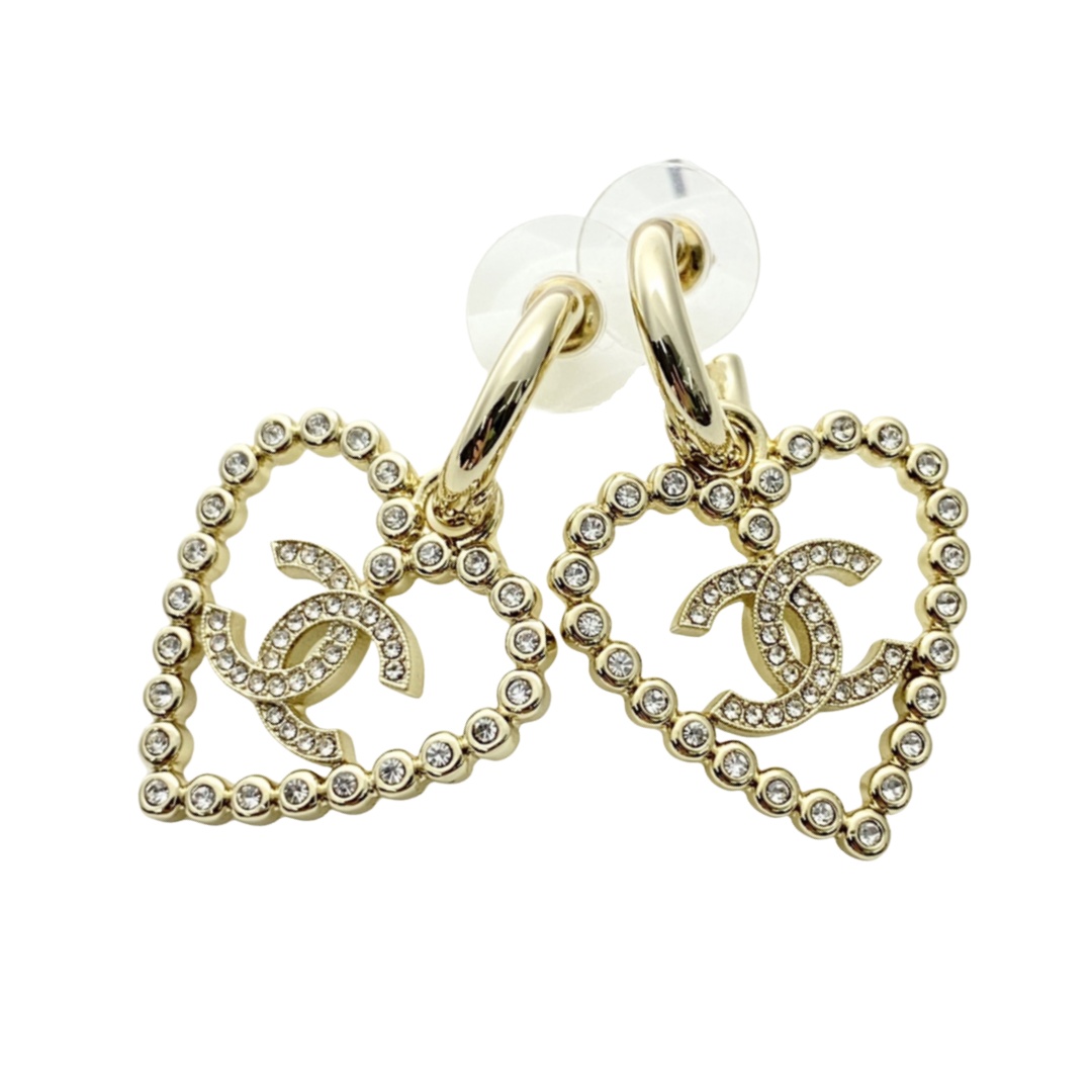 CCE283 Chanel 25p crystal hollow heart earrings - ccjewelryacc
