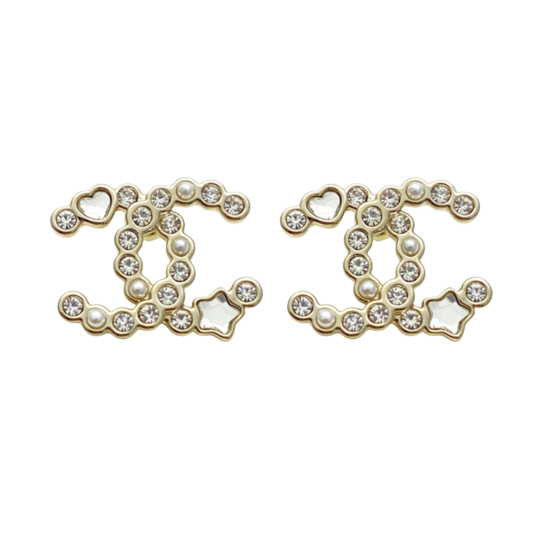CCE280 Crystal star cc logo drop earrings - ccjewelryacc