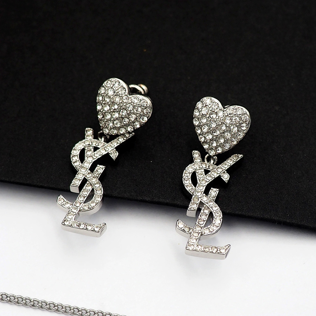 YYE101 crystal heart ysl drop earrings - ccjewelryacc