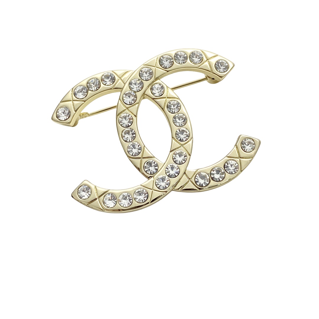 BCB522 Chanel 25 Crystal Quilted Lining cc logo brooch pin - ccjewelryacc
