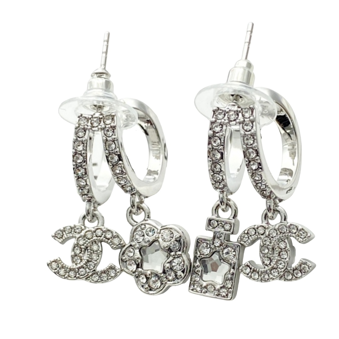 CCE281 Chanel crystal Camellia flower perfume bottle hook earrings - ccfashionjewelry