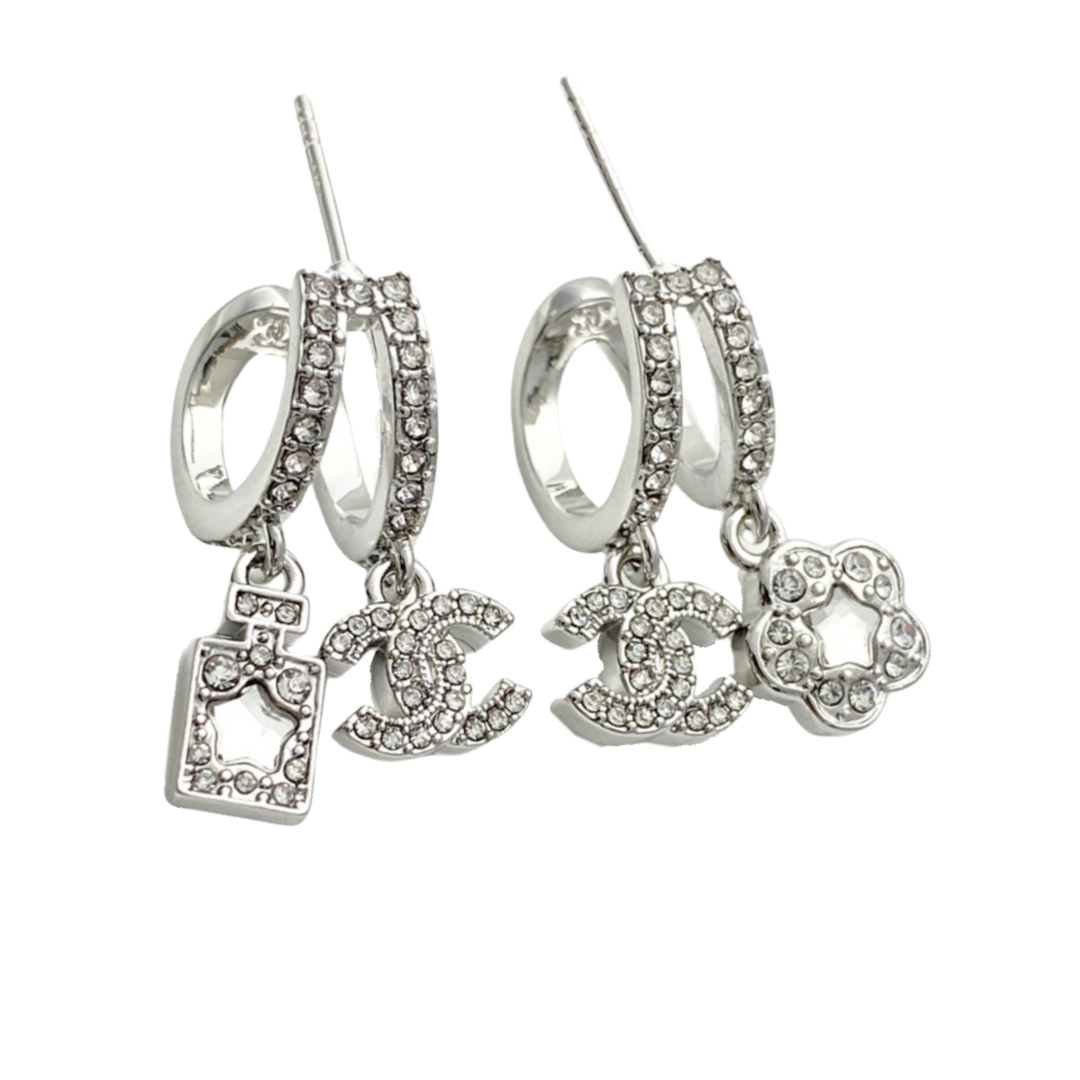 CCE281 Chanel crystal Camellia flower perfume bottle hook earrings - ccfashionjewelry