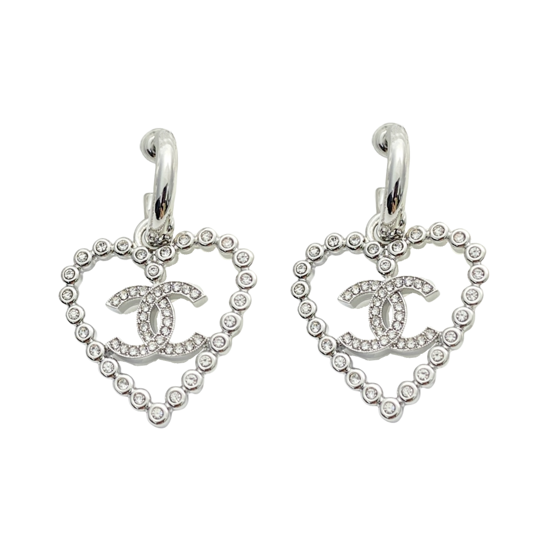 CCE283 Chanel 25p crystal hollow heart earrings - ccjewelryacc