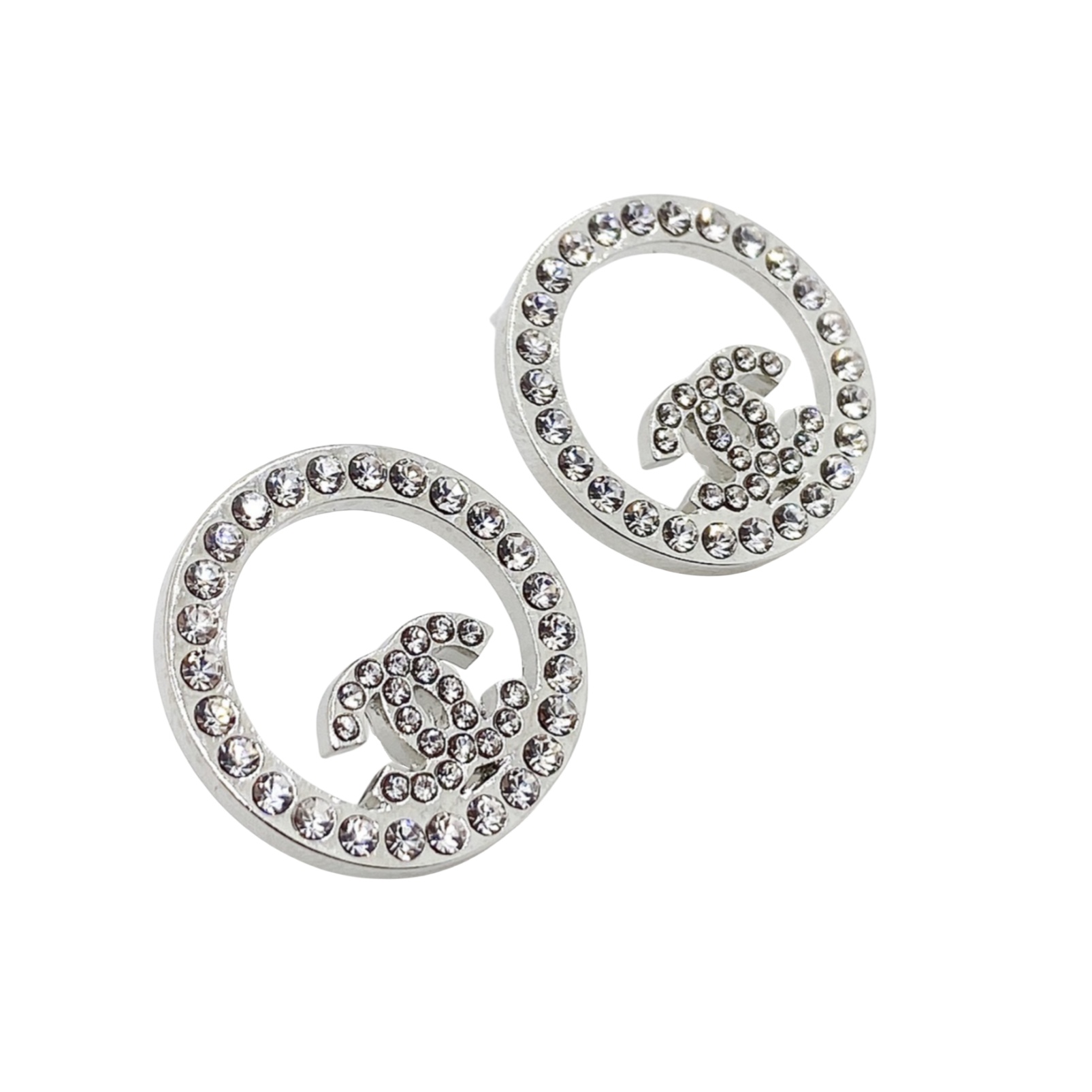 CCE461 Full crystal Round circular cc logo stud earring - ccfashionjewelry