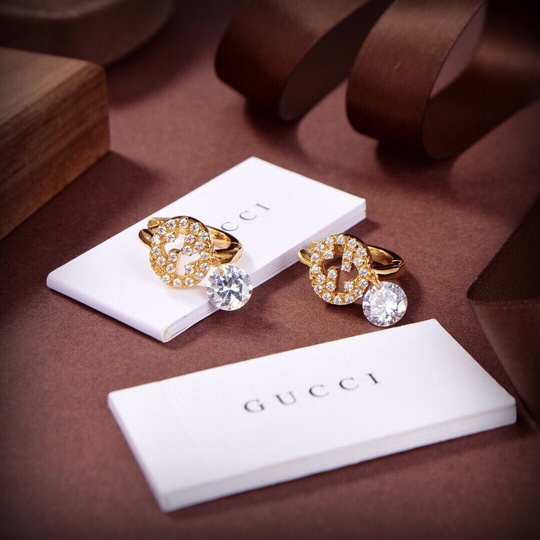 GGE138 Gucci Gold Interlocking G Diamond Earring - ccjewelryacc