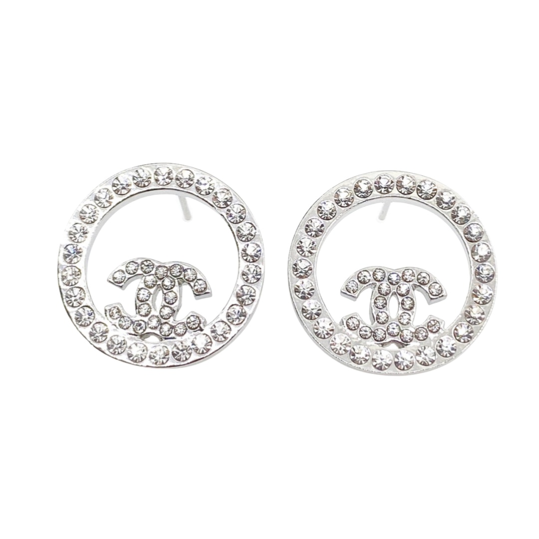 CCE461 Full crystal Round circular cc logo stud earring - ccfashionjewelry
