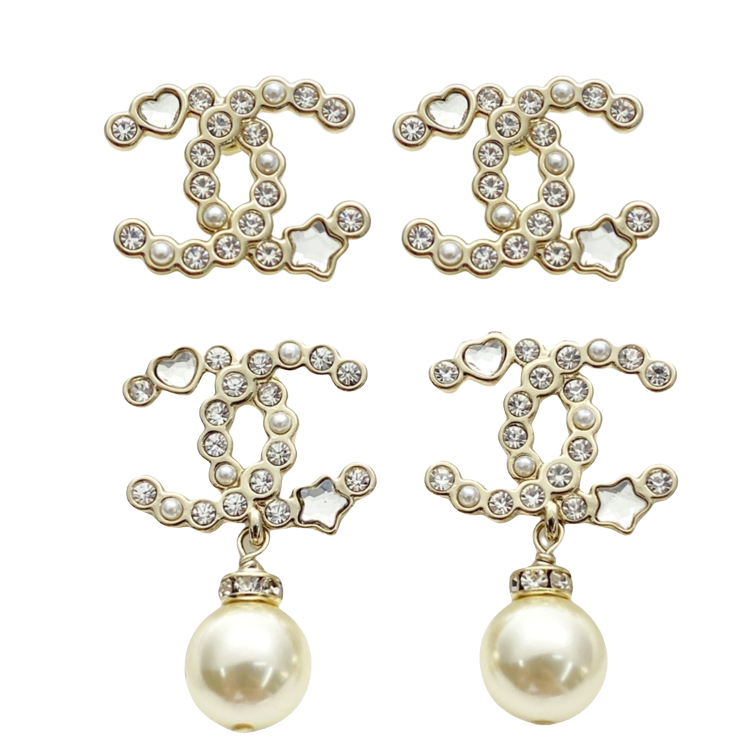 CCE280 Crystal star cc logo drop earrings - ccjewelryacc