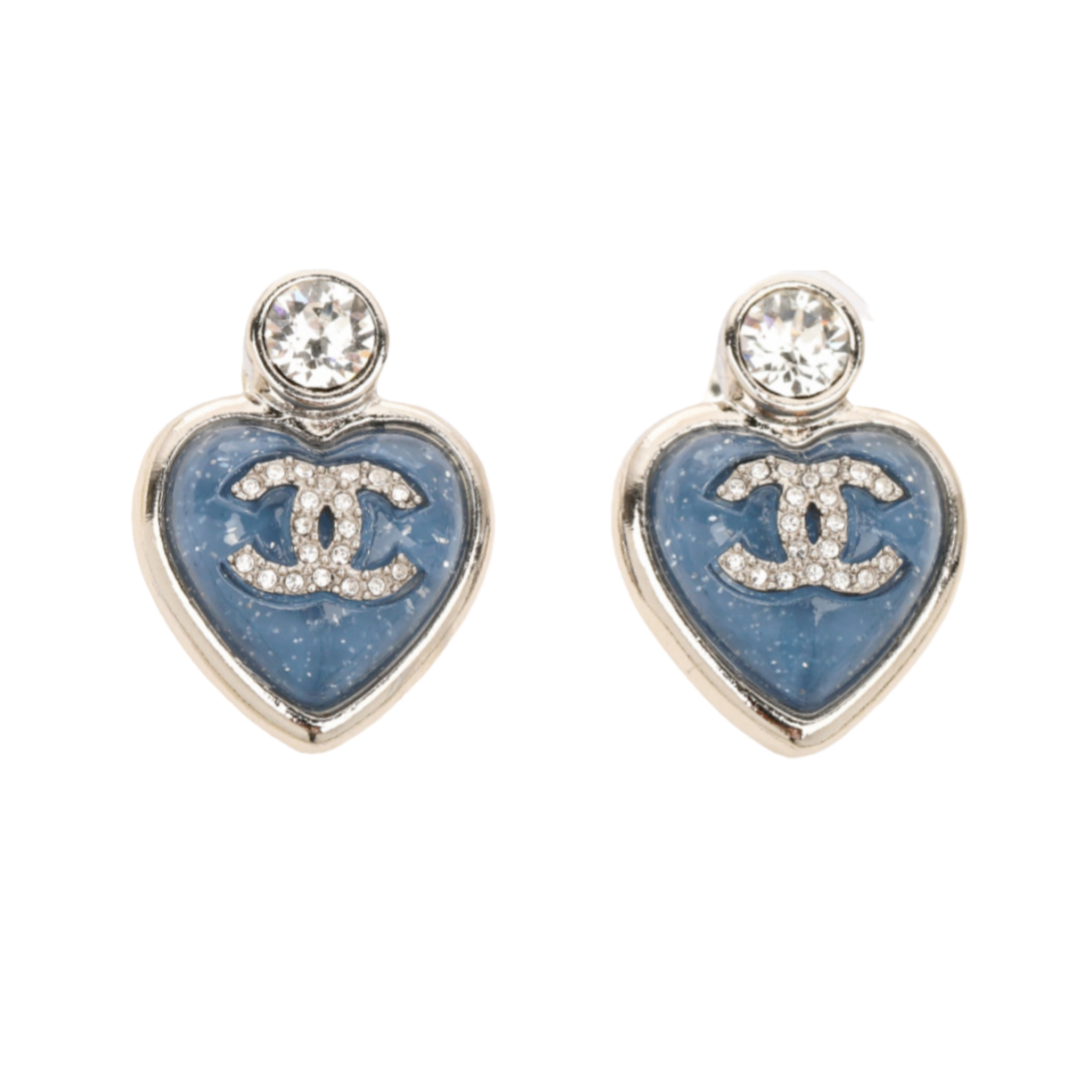 CCE270 Blue heart cc stud earrings - ccjewelryacc