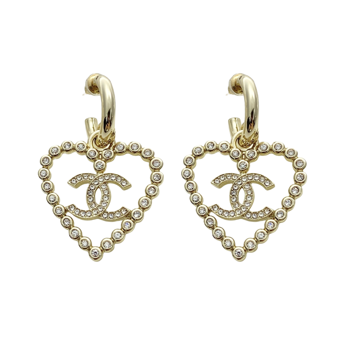 CCE283 Chanel 25p crystal hollow heart earrings - ccjewelryacc