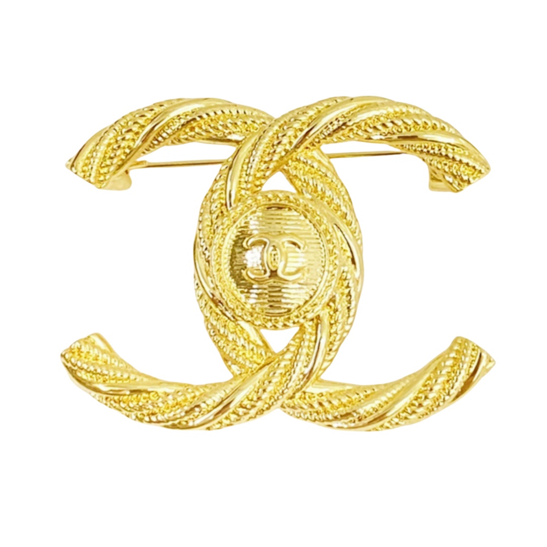 BCB154 Chanel twisty metal cc brooch pin - ccjewelryacc