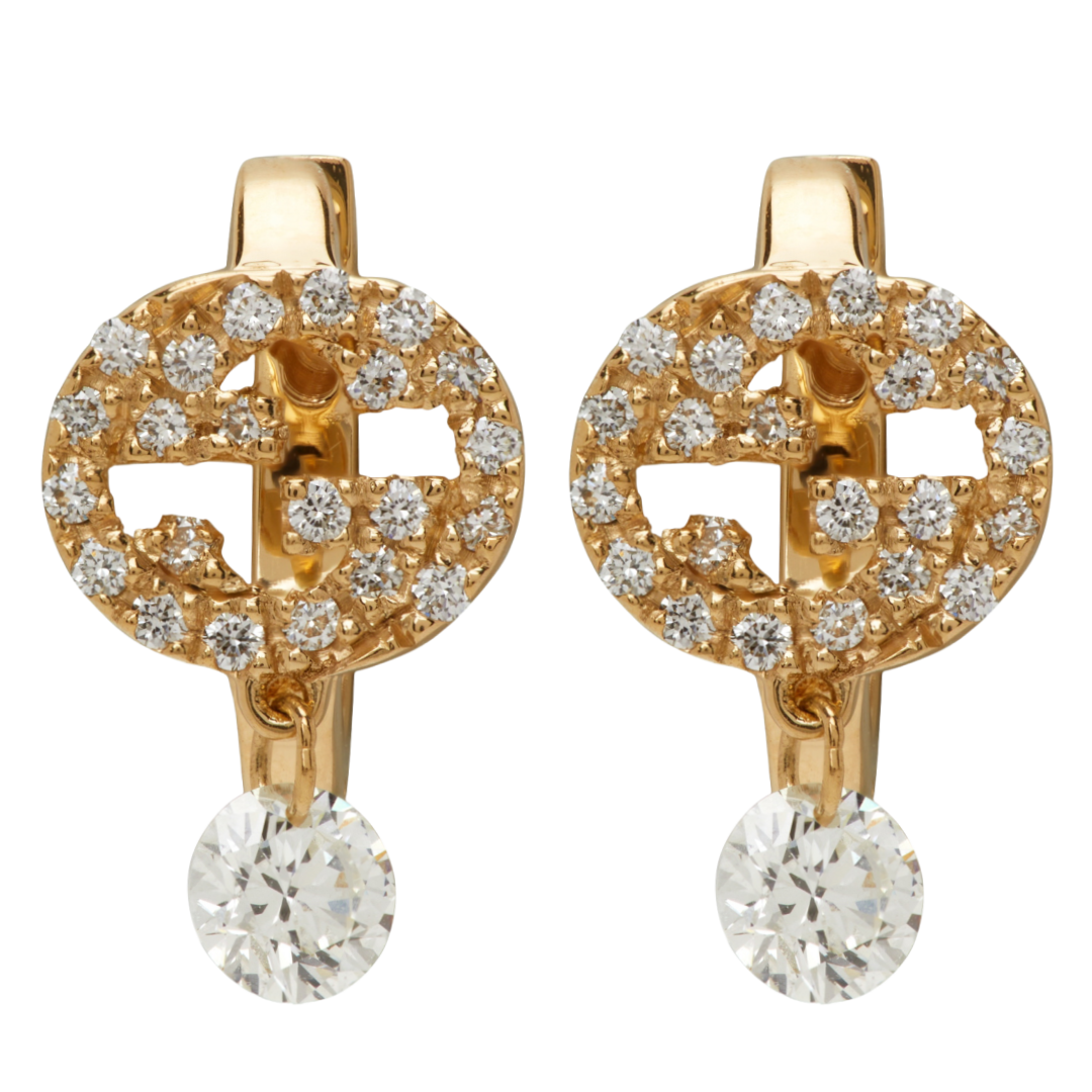 GGE138 Gucci Gold Interlocking G Diamond Earring - ccfashionjewelry
