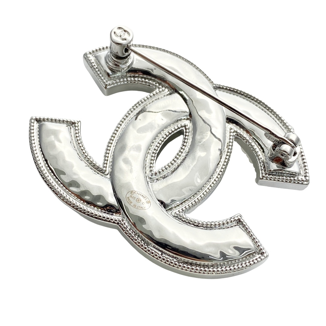 BCB559 Silver Chanel acrylic cc logo brooch pin - ccjewelryacc