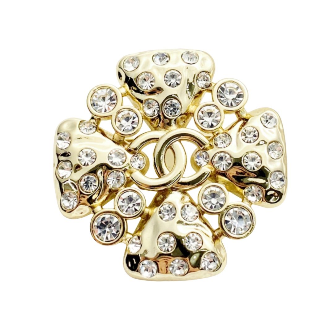BCB442 24B crystal Four Leaf Clover cc logo Brooch pin - ccjewelryacc