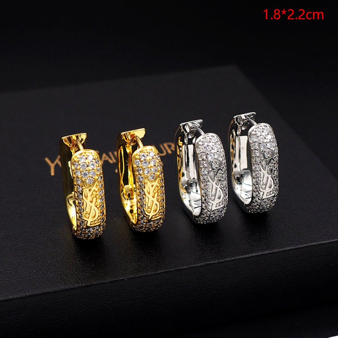 YYE100 crystal ysl hoop earrings - ccjewelryacc