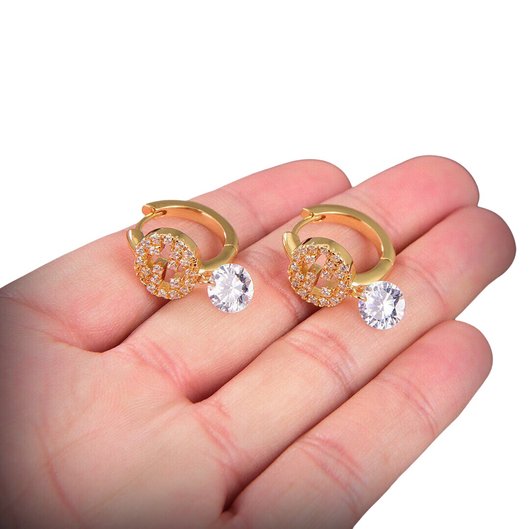 GGE138 Gucci Gold Interlocking G Diamond Earring - ccjewelryacc