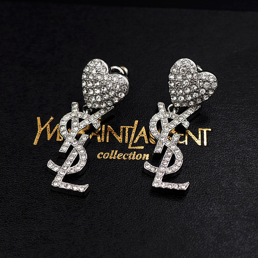 YYE101 crystal heart ysl drop earrings - ccjewelryacc